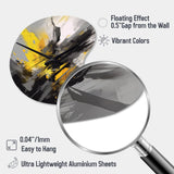 Yellow Grey Vibrant Swirls II - Asymmetric Metal Wall Clock