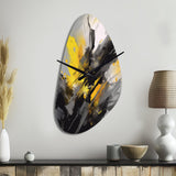 Yellow Grey Vibrant Swirls II - Asymmetric Metal Wall Clock