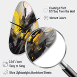 Yellow Grey Vibrant Swirls II - Asymmetric Metal Wall Clock