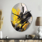 Yellow Grey Vibrant Swirls II - Asymmetric Metal Wall Clock