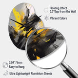 Yellow Grey Vibrant Swirls II - Asymmetric Metal Wall Clock