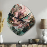 Pink Green Inner Worlds Of Marble III - Asymmetric Metal Wall Clock