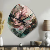 Pink Green Inner Worlds Of Marble III - Asymmetric Metal Wall Clock