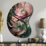 Pink Green Inner Worlds Of Marble IV - Asymmetric Metal Wall Clock