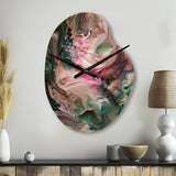 Pink Green Inner Worlds Of Marble IV - Asymmetric Metal Wall Clock