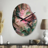 Pink Green Inner Worlds Of Marble IV - Asymmetric Metal Wall Clock