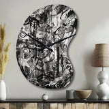 Black And White Graffiti Cosmic II - Asymmetric Metal Wall Clock
