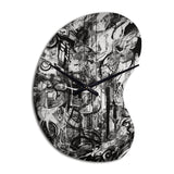 Black And White Graffiti Cosmic II - Asymmetric Metal Wall Clock