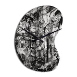 Black And White Graffiti Cosmic II - Asymmetric Metal Wall Clock
