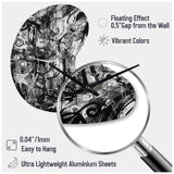 Black And White Graffiti Cosmic II - Asymmetric Metal Wall Clock