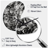 Black And White Graffiti Cosmic II - Asymmetric Metal Wall Clock