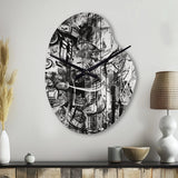 Black And White Graffiti Cosmic II - Asymmetric Metal Wall Clock