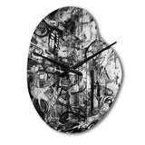 Black And White Graffiti Cosmic II - Asymmetric Metal Wall Clock