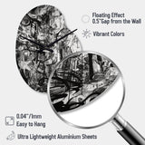 Black And White Graffiti Cosmic II - Asymmetric Metal Wall Clock