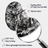 Black And White Graffiti Cosmic II - Asymmetric Metal Wall Clock