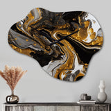 Gold Black Marbled Dreamscape II - Asymmetric Metal Wall Clock