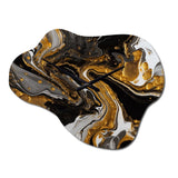 Gold Black Marbled Dreamscape II - Asymmetric Metal Wall Clock