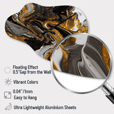 Gold Black Marbled Dreamscape II - Asymmetric Metal Wall Clock
