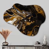 Gold Black Marbled Dreamscape III - Asymmetric Metal Wall Clock