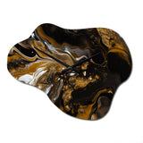 Gold Black Marbled Dreamscape III - Asymmetric Metal Wall Clock
