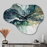 Green Blue Marbled Dreamscape II - Asymmetric Metal Wall Clock