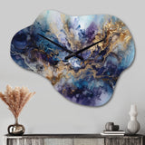 Gold Purple Captivating Liquid Ink I - Asymmetric Metal Wall Clock