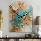 Gold Blue Transcendent Liquid Ink II - Asymmetric Metal Wall Clock