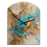 Gold Blue Transcendent Liquid Ink II - Asymmetric Metal Wall Clock