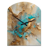 Gold Blue Transcendent Liquid Ink II - Asymmetric Metal Wall Clock