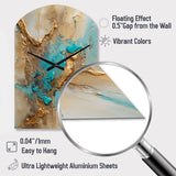 Gold Blue Transcendent Liquid Ink II - Asymmetric Metal Wall Clock