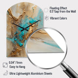 Gold Blue Transcendent Liquid Ink II - Asymmetric Metal Wall Clock