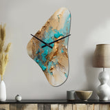 Gold Blue Transcendent Liquid Ink II - Asymmetric Metal Wall Clock