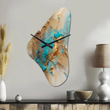 Gold Blue Transcendent Liquid Ink II - Asymmetric Metal Wall Clock