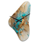 Gold Blue Transcendent Liquid Ink II - Asymmetric Metal Wall Clock