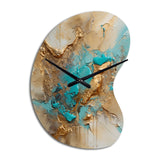 Gold Blue Transcendent Liquid Ink II - Asymmetric Metal Wall Clock