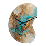 Gold Blue Transcendent Liquid Ink II - Asymmetric Metal Wall Clock