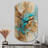 Gold Blue Transcendent Liquid Ink II - Asymmetric Metal Wall Clock
