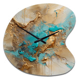 Gold Blue Transcendent Liquid Ink II - Asymmetric Metal Wall Clock