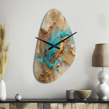 Gold Blue Transcendent Liquid Ink II - Asymmetric Metal Wall Clock