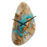 Gold Blue Transcendent Liquid Ink II - Asymmetric Metal Wall Clock