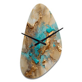 Gold Blue Transcendent Liquid Ink II - Asymmetric Metal Wall Clock