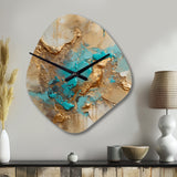 Gold Blue Transcendent Liquid Ink II - Asymmetric Metal Wall Clock