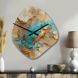 Gold Blue Transcendent Liquid Ink II - Asymmetric Metal Wall Clock