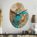 Gold Blue Transcendent Liquid Ink II - Asymmetric Metal Wall Clock