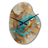 Gold Blue Transcendent Liquid Ink II - Asymmetric Metal Wall Clock