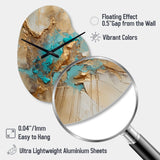 Gold Blue Transcendent Liquid Ink II - Asymmetric Metal Wall Clock