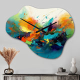 Orange Blue Transcendent Liquid Ink II - Asymmetric Metal Wall Clock