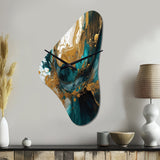 Turquoise And Gold Sculpting Space - Asymmetric Metal Wall Clock
