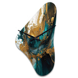 Turquoise And Gold Sculpting Space - Asymmetric Metal Wall Clock