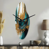Turquoise And Gold Sculpting Space - Asymmetric Metal Wall Clock
